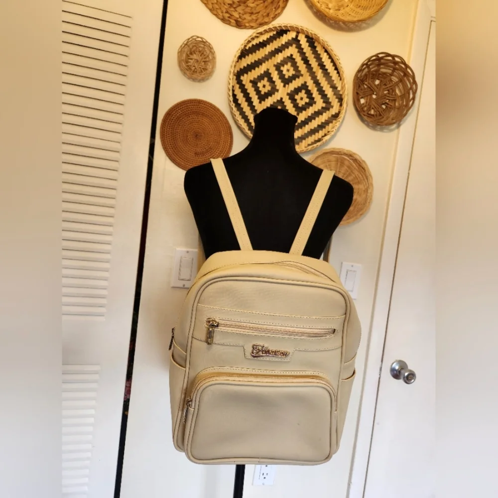 Cream Backpack with Gold Accents - Picture 5 of 9